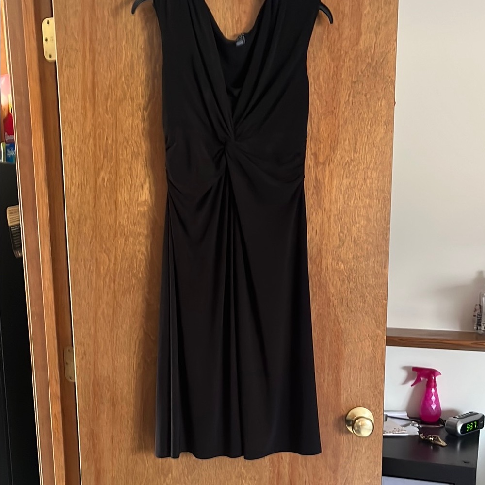 Black Ruched Sheath Midi Dress V-Neck Cocktail